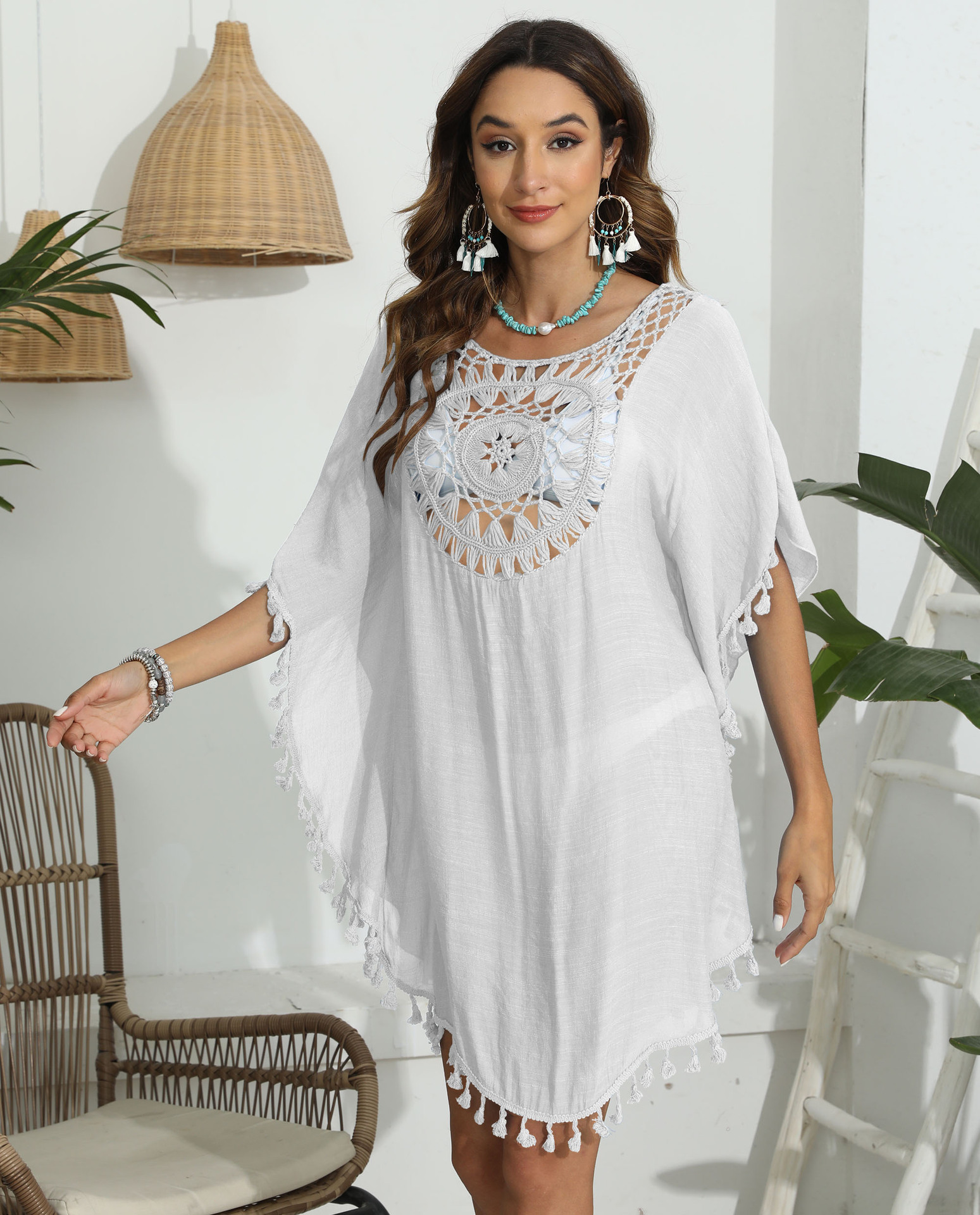 Женская Boho Beach Cover Up Повседневный летний купальник Кафтан